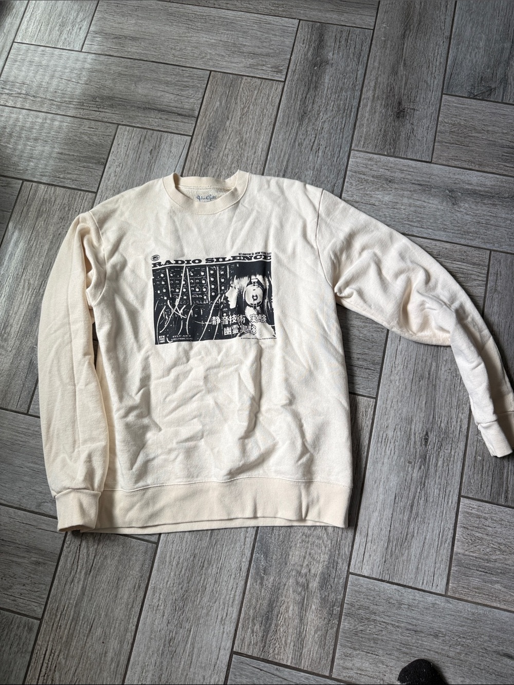 John Elliott Cream Crewneck Sweatshirt with Faded Logo